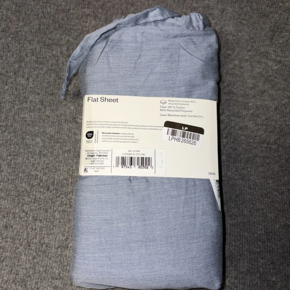 Room Essentials Cotton Blend Sateen Flat Sheet Machine Washable Size Full Blue